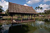 Ayutthaya, Thailand. Traditional Thai house reconstructed inside the archaelogical park